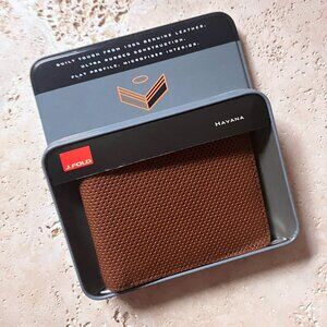 J.Fold Havana Brown Bifold Wallet New in Box/Tin
